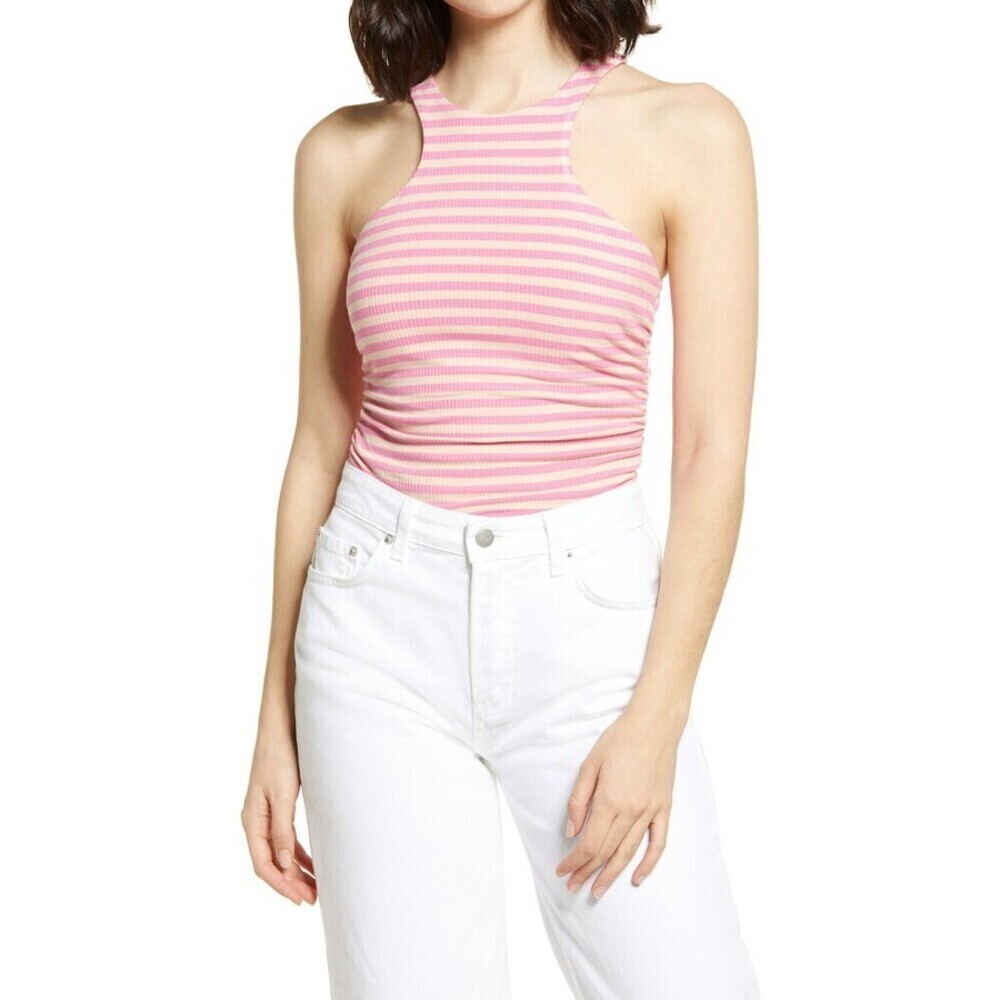 AFRM Ruskin Ribbed Racerback Sleeveless Tank In Pink Plus Size 3X